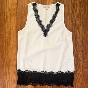 Michael Kors White and Black Lace Trim Sleeveless Blouse